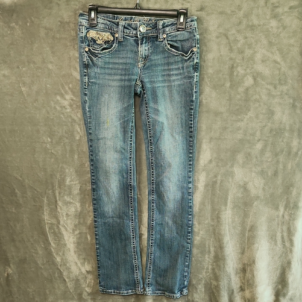 Grace in LA Blue Skinny Jeans with Natural Fading. Size 26